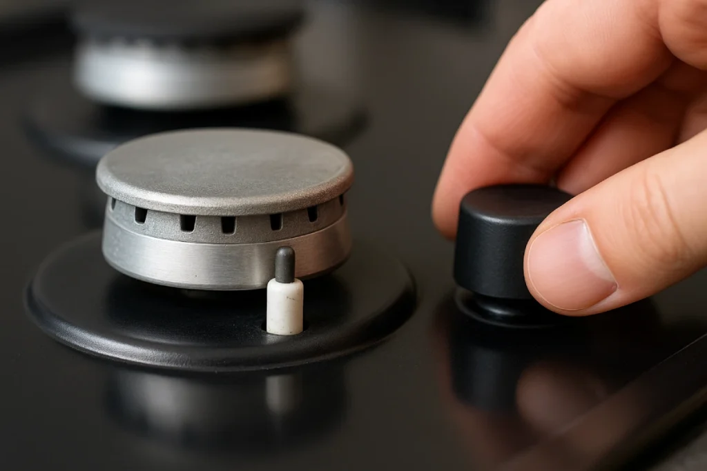 نمای نزدیک از فندک اجاق گاز رومیزی