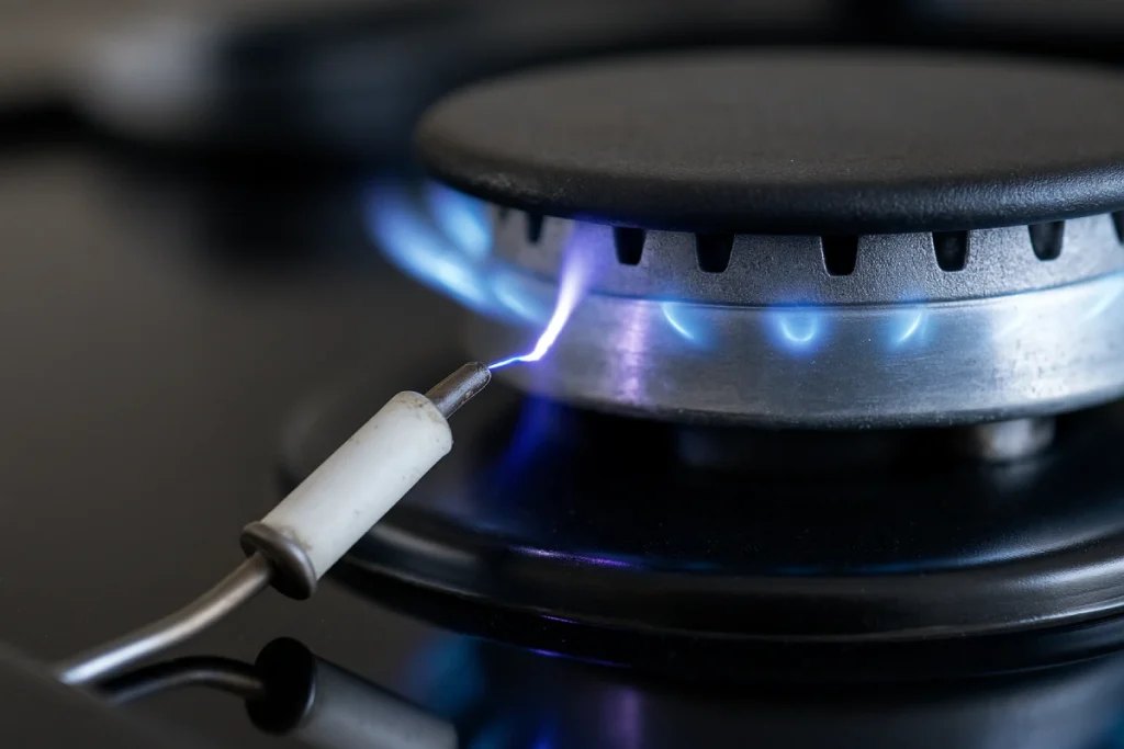 نمای نزدیک از فندک اجاق گاز رومیزی